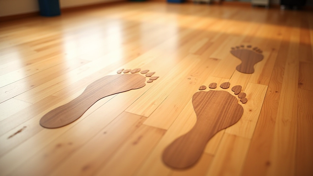 Piso de estúdio de dança com marcações de passos básicos de bachata em vista superior